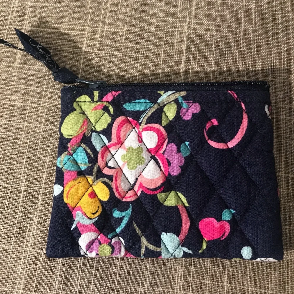 Vera Bradley Navy Quilted Coin Wallet with Pink, Aqua & Lime Accents - Picture 2 of 2